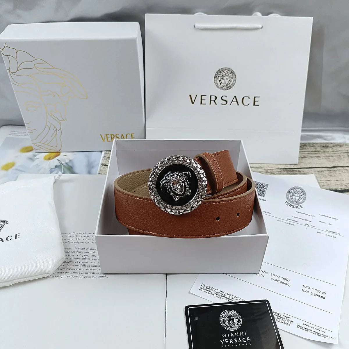 4 Colors lion head double-sided lychee pattern belt