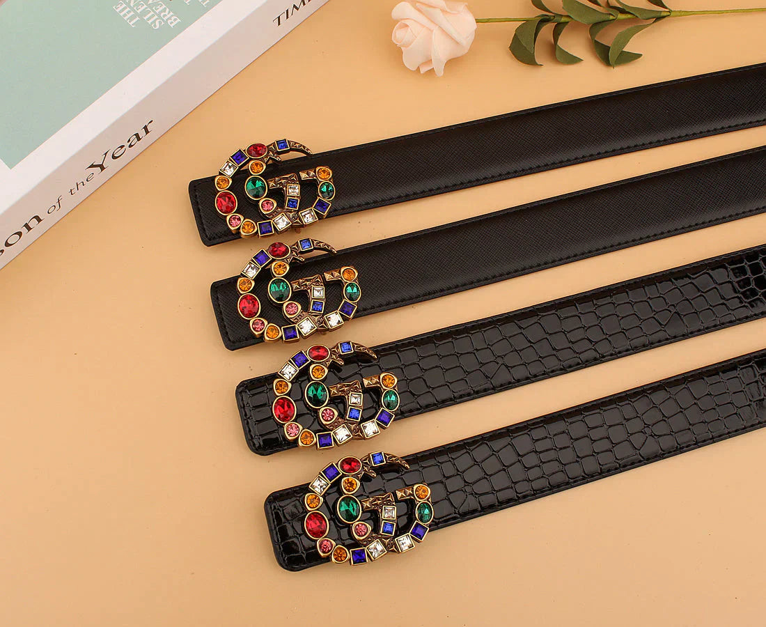 2 double G irregular colored diamond belts