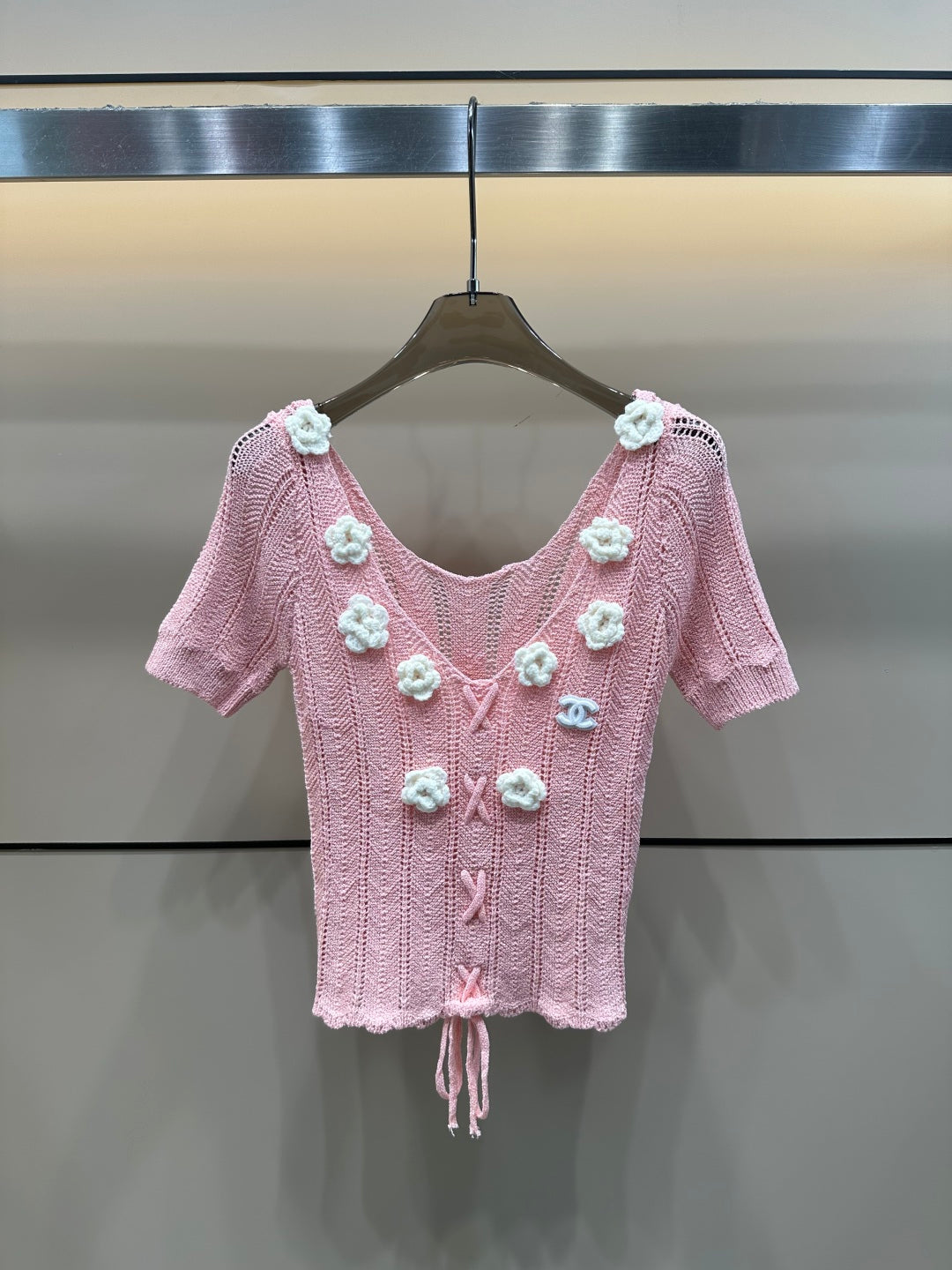 3D Flower Knitted Short Sleeve