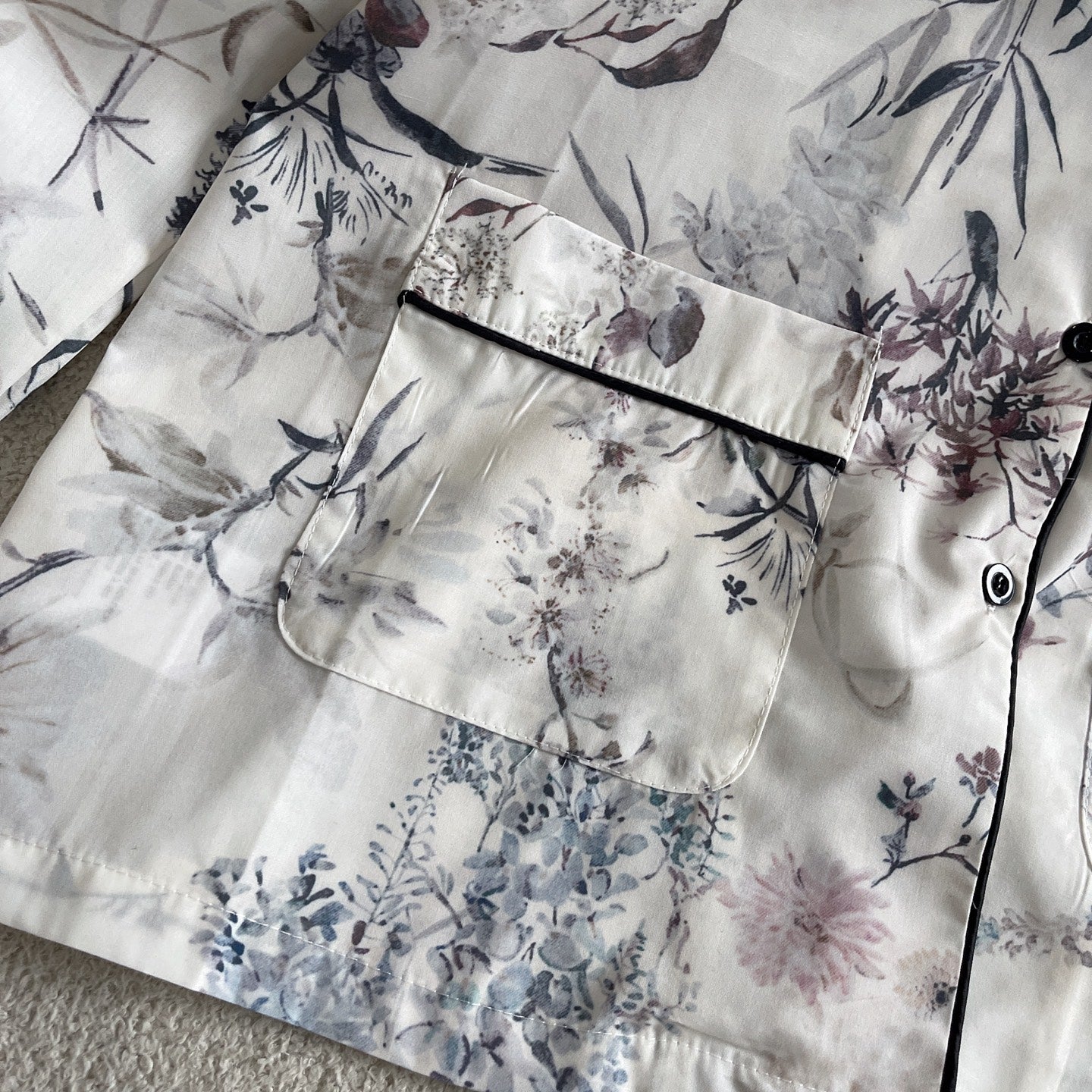 White Lightweight Silk Twill with Multicolor Millefiori Motif Shirt Pants Set