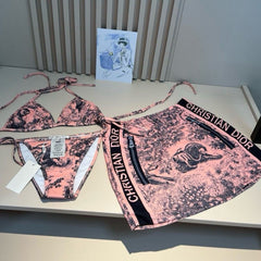 Classic Printed Lettering Bikini Skirt Set