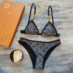 Classic Lettering Print Bikini Set
