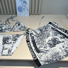 Classic Printed Lettering Bikini Skirt Set