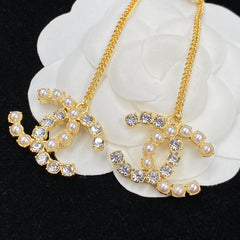 Pearl Diamond Panel Chain Earrings