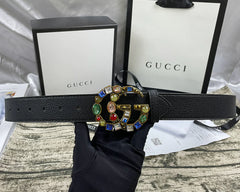 4 Colors  double G seven-color rhinestone double-sided lychee pattern belt