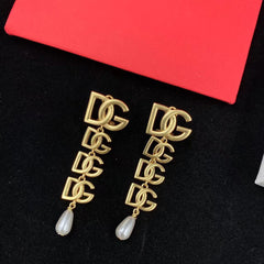 Splicing Letters Pearl Drop Earrings