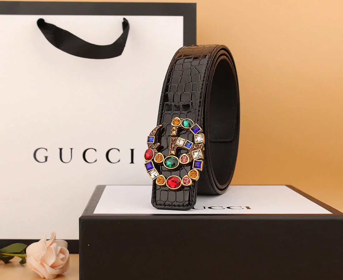 2  double G irregular colored diamond belts