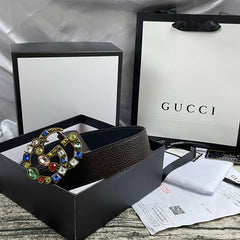 4 Colors  double G seven-color rhinestone double-sided lychee pattern belt