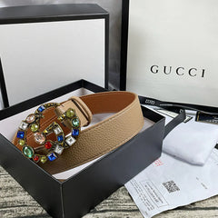 4 Colors  double G seven-color rhinestone double-sided lychee pattern belt