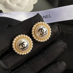 Pearl Alphabet Print Round Stud Earrings