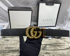 4 Colors  double-G rhinestone double-sided lychee pattern belt