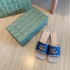 Denim Embossed Flat Slippers