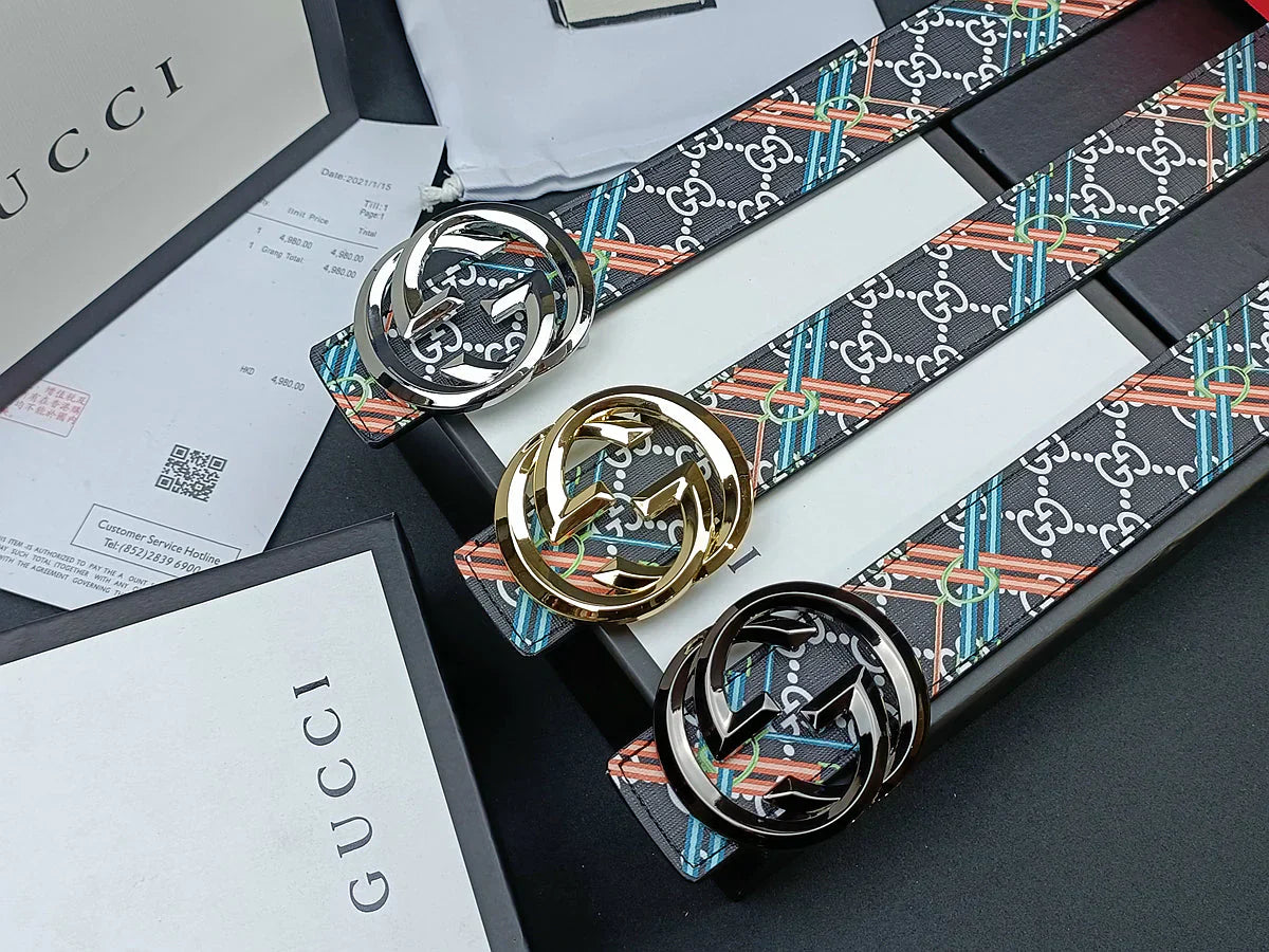 3 Colors  double G stripe calico belt