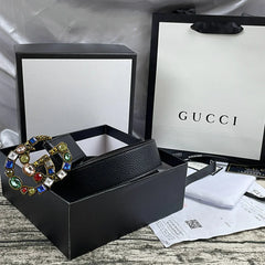 4 Colors  double G seven-color rhinestone double-sided lychee pattern belt