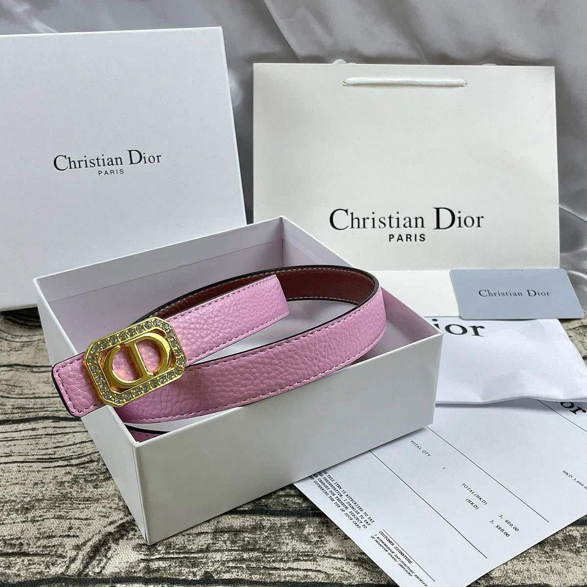 6 Colors  rhinestone CD lychee pattern double-sided belt