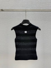 Crew Neck Layered Mesh Knit Vest