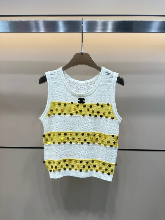 Beaded color matching knitted vest