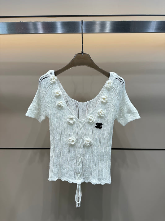 3D Flower Knitted Short Sleeve