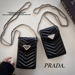 striped leather mobile phone bag