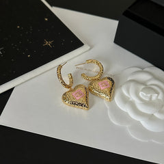 Vintage brass heart earrings