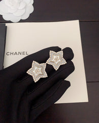 White Pearl Star Earrings