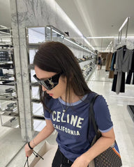 Contrast Collar Flocked Print T-Shirt