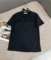 Beaded 3D Butterfly Flower Letter Print T-shirt