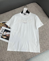 Beaded 3D Butterfly Flower Letter Print T-shirt