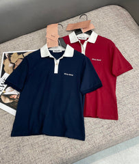 Simple letter embroidered badge lapel polo shirt