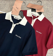 Simple letter embroidered badge lapel polo shirt