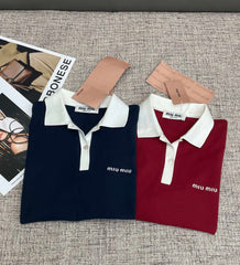 Simple letter embroidered badge lapel polo shirt