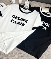 Contrast Collar Flocked T-Shirt