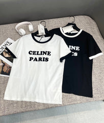 Contrast Collar Flocked T-Shirt