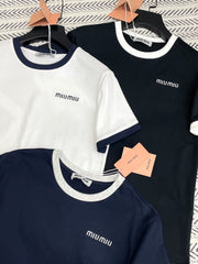Colorblock Collar Embroidered T-Shirt