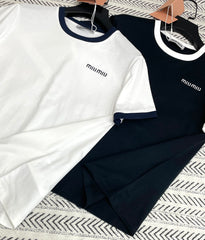 Colorblock Collar Embroidered T-Shirt