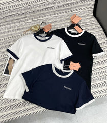Colorblock Collar Embroidered T-Shirt
