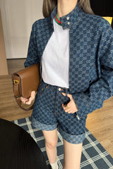 Classic blue denim high waist A-line shorts