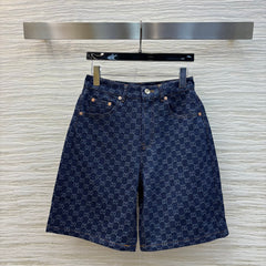 Classic blue denim high waist A-line shorts