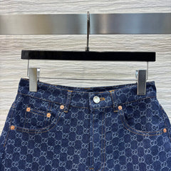 Classic blue denim high waist A-line shorts