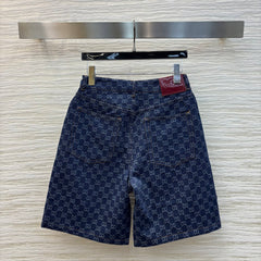 Classic blue denim high waist A-line shorts