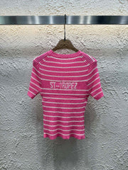 Striped color block knitted T-shirt