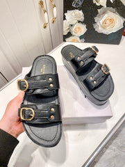 Thick-soled sheepskin slippers