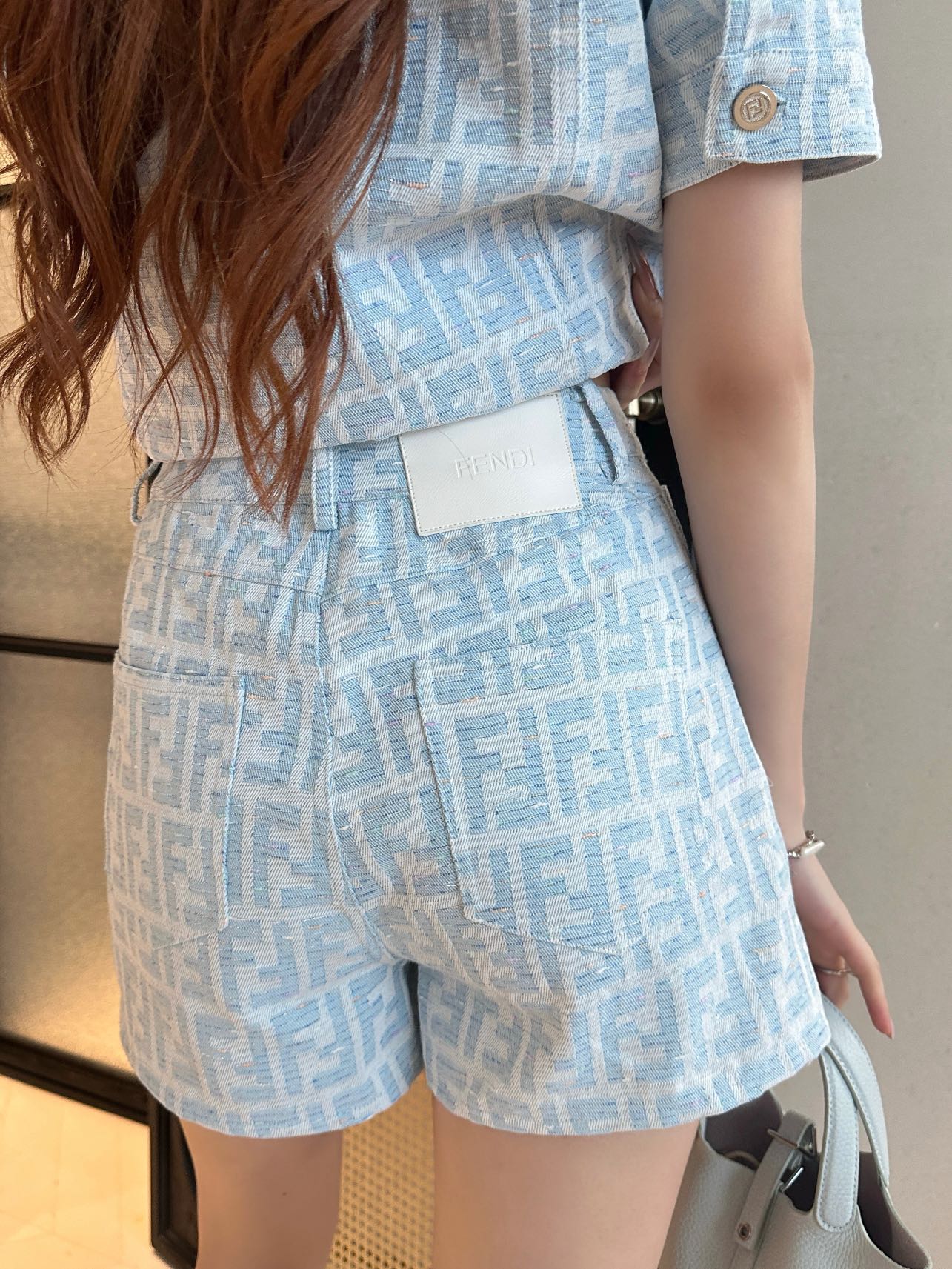 Blue F Chambray Jacket and Shorts Set