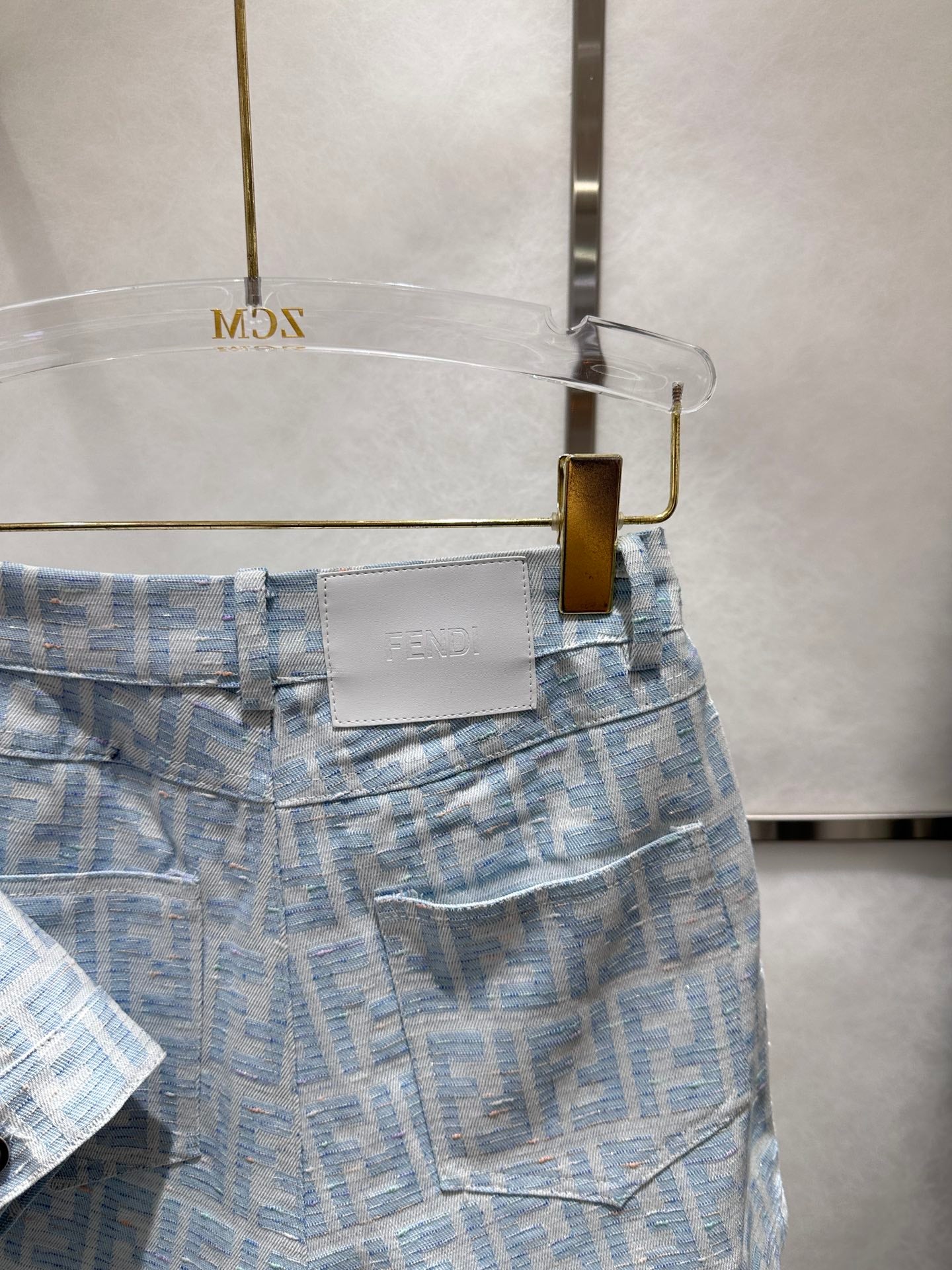 Blue F Chambray Jacket and Shorts Set