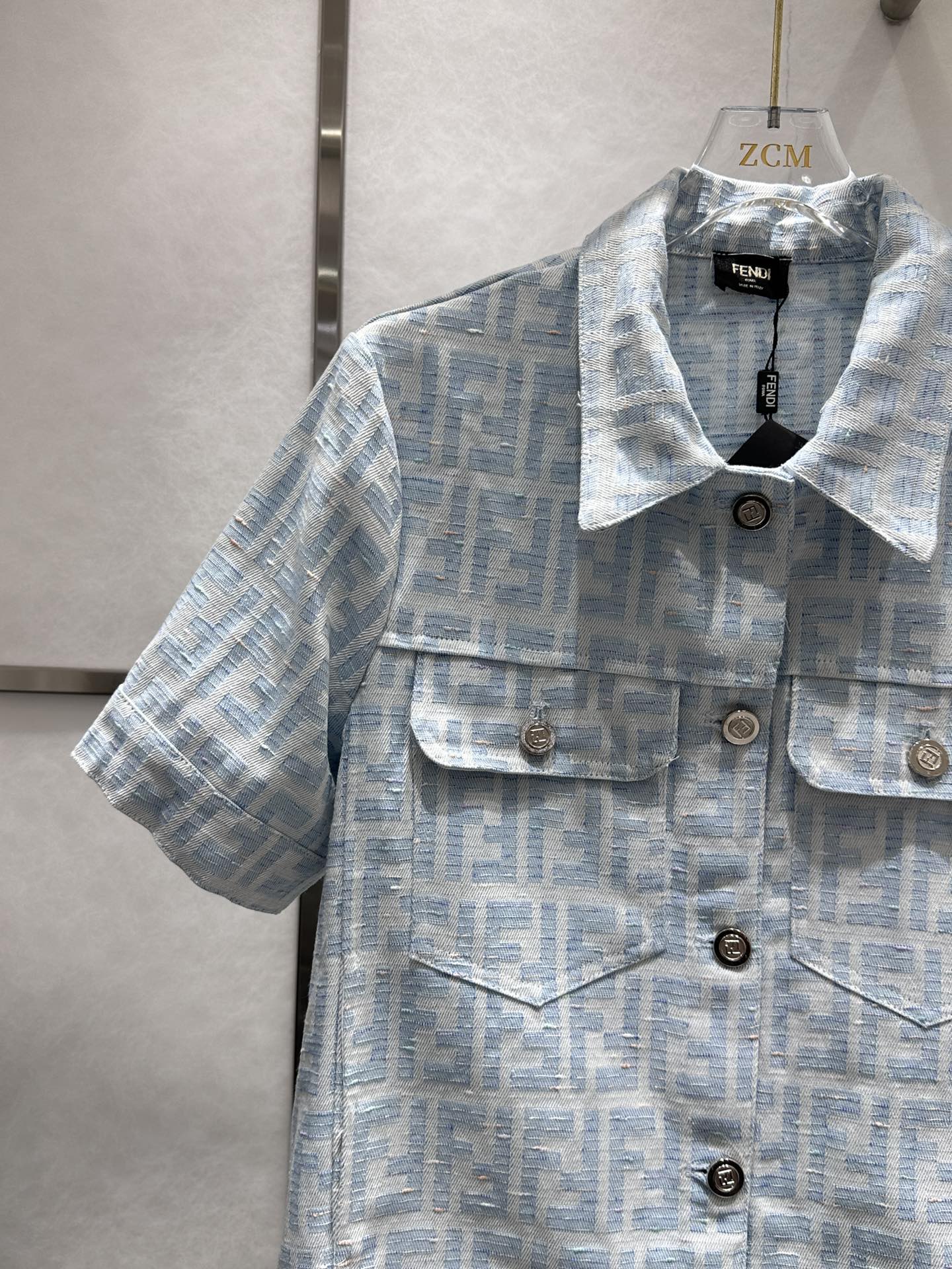 Blue F Chambray Jacket and Shorts Set