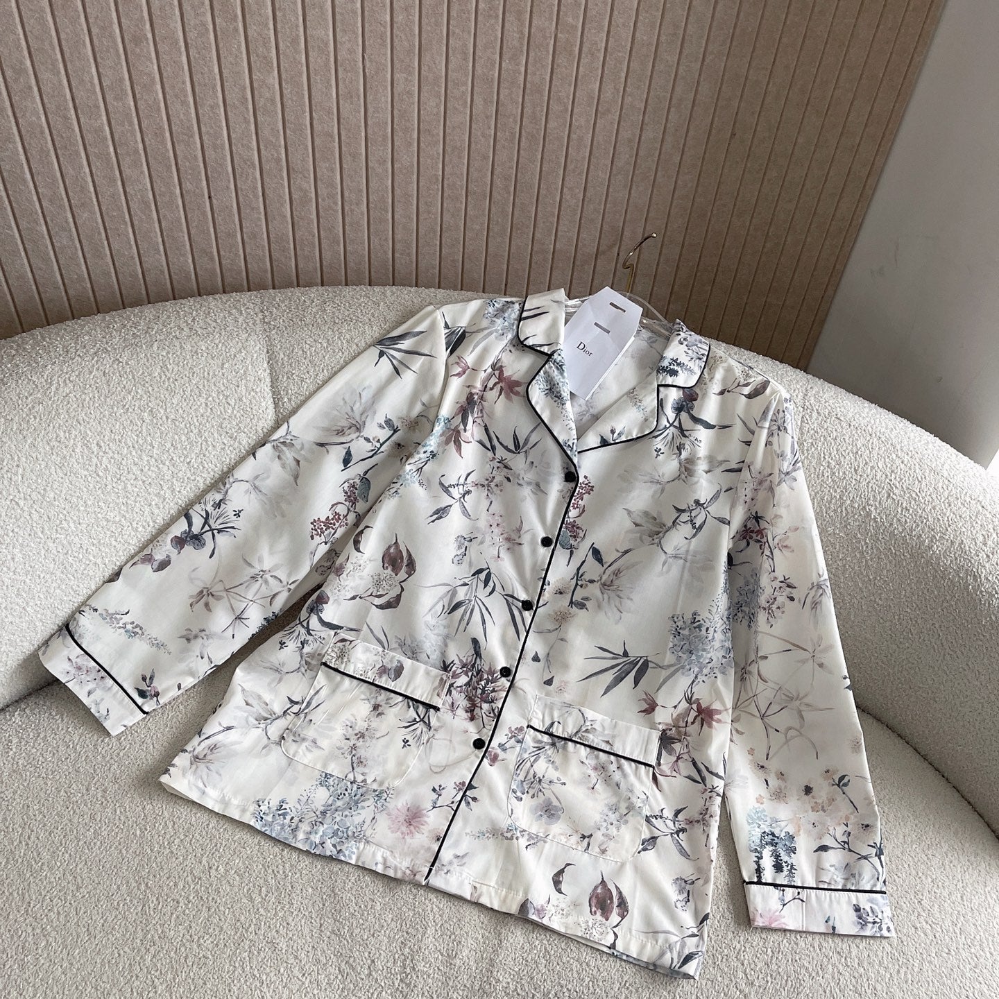 White Lightweight Silk Twill with Multicolor Millefiori Motif Shirt Pants Set