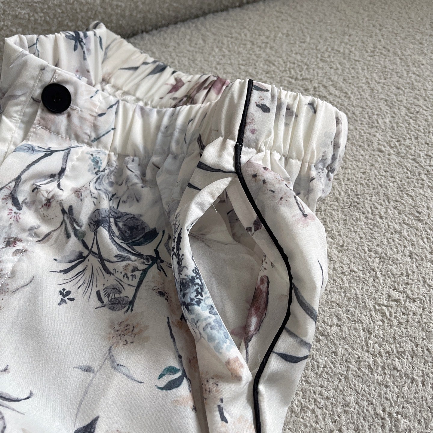 White Lightweight Silk Twill with Multicolor Millefiori Motif Shirt Pants Set